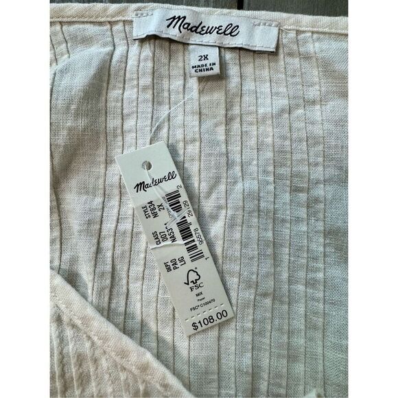 NWT Madewell‎ Linen Blend Pintuck Cream Peasant Top Size 2X *Sold Out Online* - Picture 5 of 9